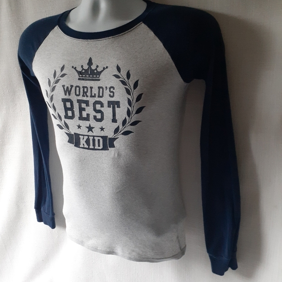 World's best kid gray/navy long sleeve t-shirt - Picture 2 of 8